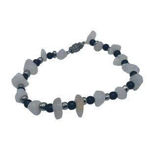 White Black Bead Bracelet Milk Quartz Crystal Healing Energy 7 inch
